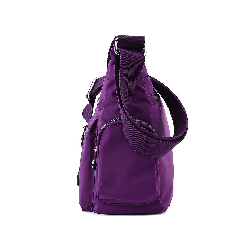 Waterproof Nylon Crossbody Bag for Women - Trendy Zipper Purse with Letter Patch