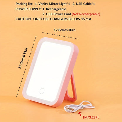 LED Makeup Mirror with Touch Control – 3 Brightness Levels, USB Rechargeable, Portable Vanity Mirror with Adjustable LED Light for Bedroom & Dorm – Gift for Women