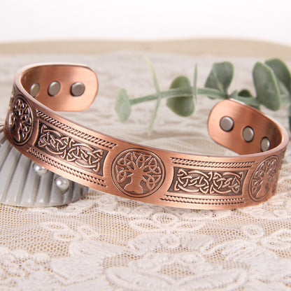 6pcs Solid Copper Magnetic Cuff Bangle – Tree of Life Pattern, Adjustable Size, Ultra Strong Magnets, Gift for Men and Women, Special Occasions