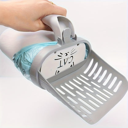 Cat Litter Scoop with Waste Bag Holder - Easy-to-Use Plastic Litter Box Cleaner for All Cat Breeds, Essential Pet Supplies