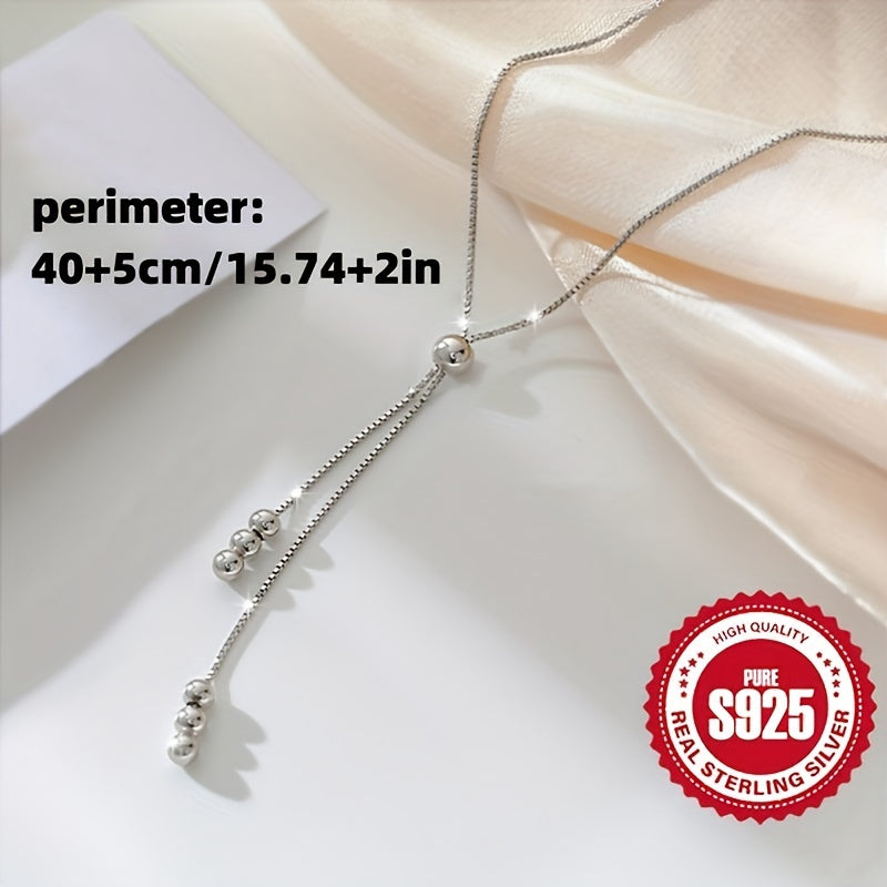 Elegant 925 Sterling Silver Y-Shape Necklace for Women - Adjustable Bead Slider, Silver Plated, Hypoallergenic, Versatile for All Seasons, Perfect for Daily Wear & Vacation, Christmas Gift
