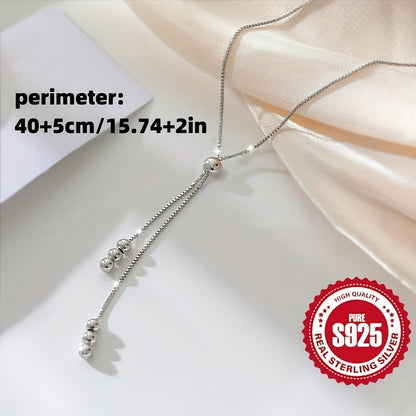 Elegant 925 Sterling Silver Y-Shape Necklace for Women - Adjustable Bead Slider, Silver Plated, Hypoallergenic, Versatile for All Seasons, Perfect for Daily Wear & Vacation, Christmas Gift