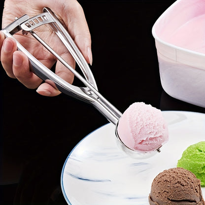 3 Piece Stainless Steel Ice Cream & Cookie Dough Scoops Set with Trigger Release – Silver Cupcake & Fruit Scoop for Baking