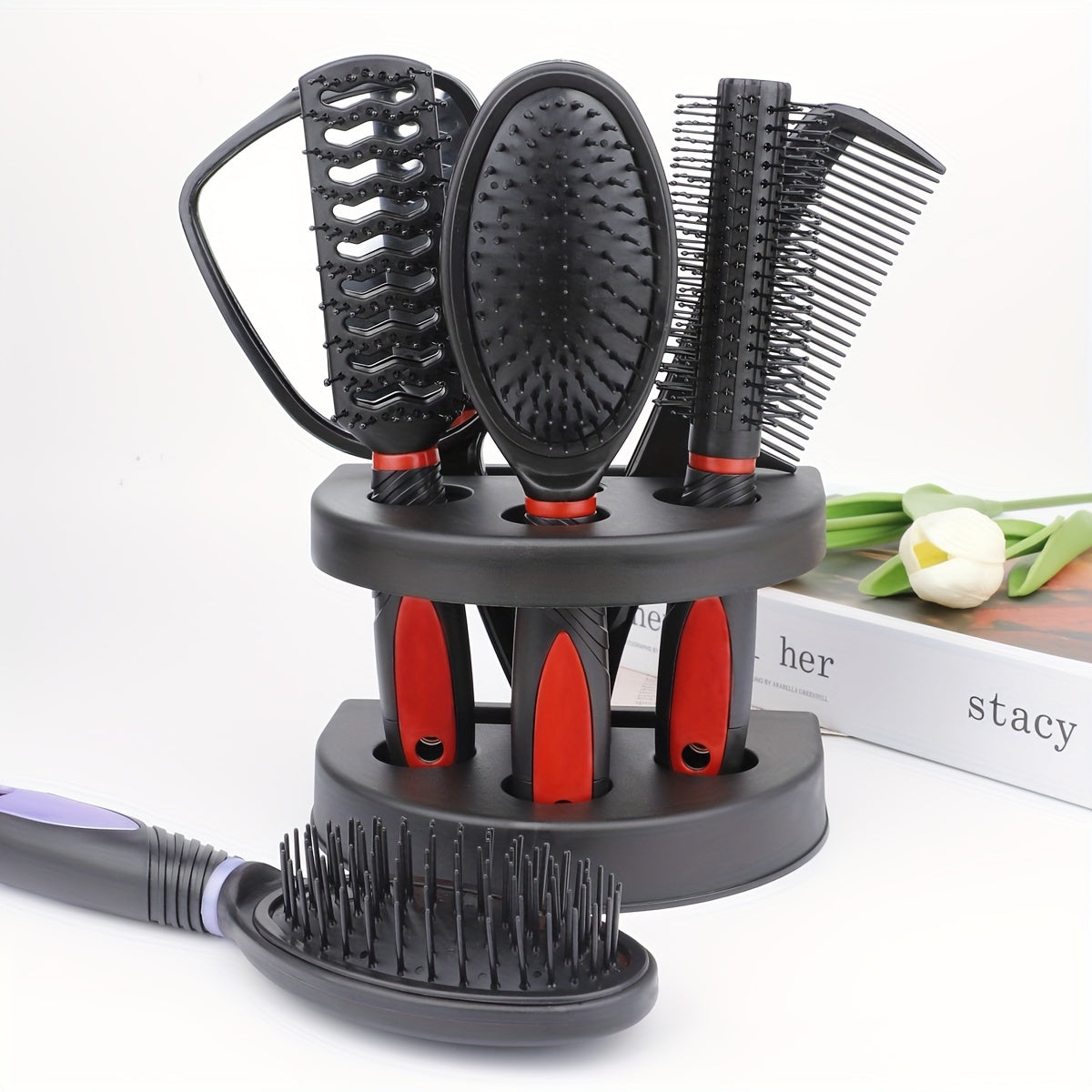 5 Piece Professional Hairdressing Styling Set – Detangling Hair Brush, Airbag Comb, Scalp Massage Comb & Makeup Mirror