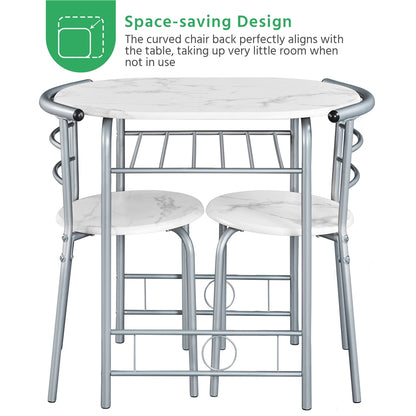 Costoffs Modern Round Compact Dining Table and 2 Chairs Set - Space-Saving Table Set for Kitchens, Apartments, and Dorm Rooms