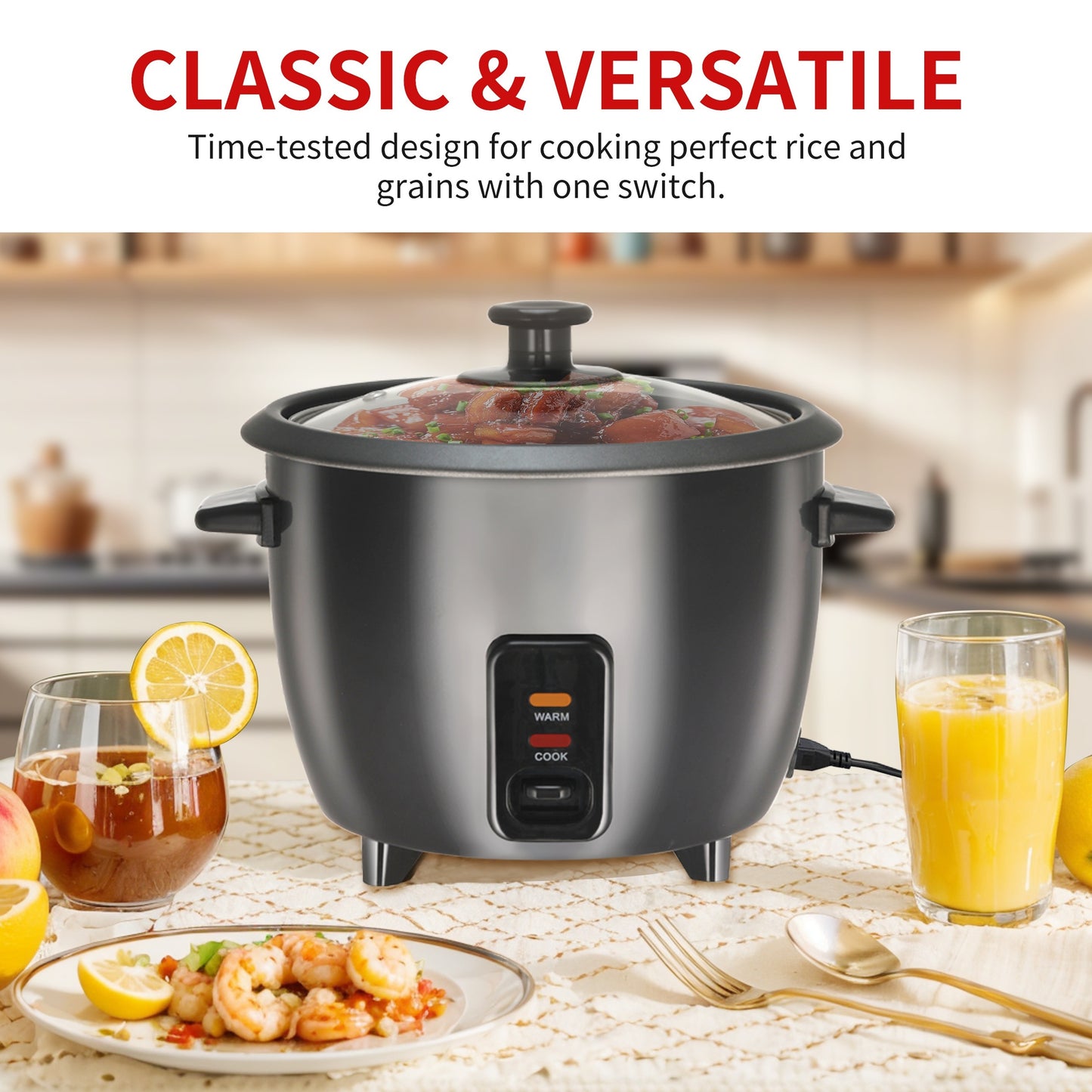 Versatile 6-Cup Rice Cooker with Yogurt Maker - 1.5 Qt Capacity, Nonstick Pot, Auto Keep Warm, One Touch Operation - Includes Steamer for Oatmeal and Soup, Stainless Steel Liner