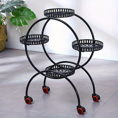 Multilayer Iron Art Flower Rack with Wheels - Floor Standing Indoor Shelves for Green Pots, Household Living Room and Balcony Flower Organizer