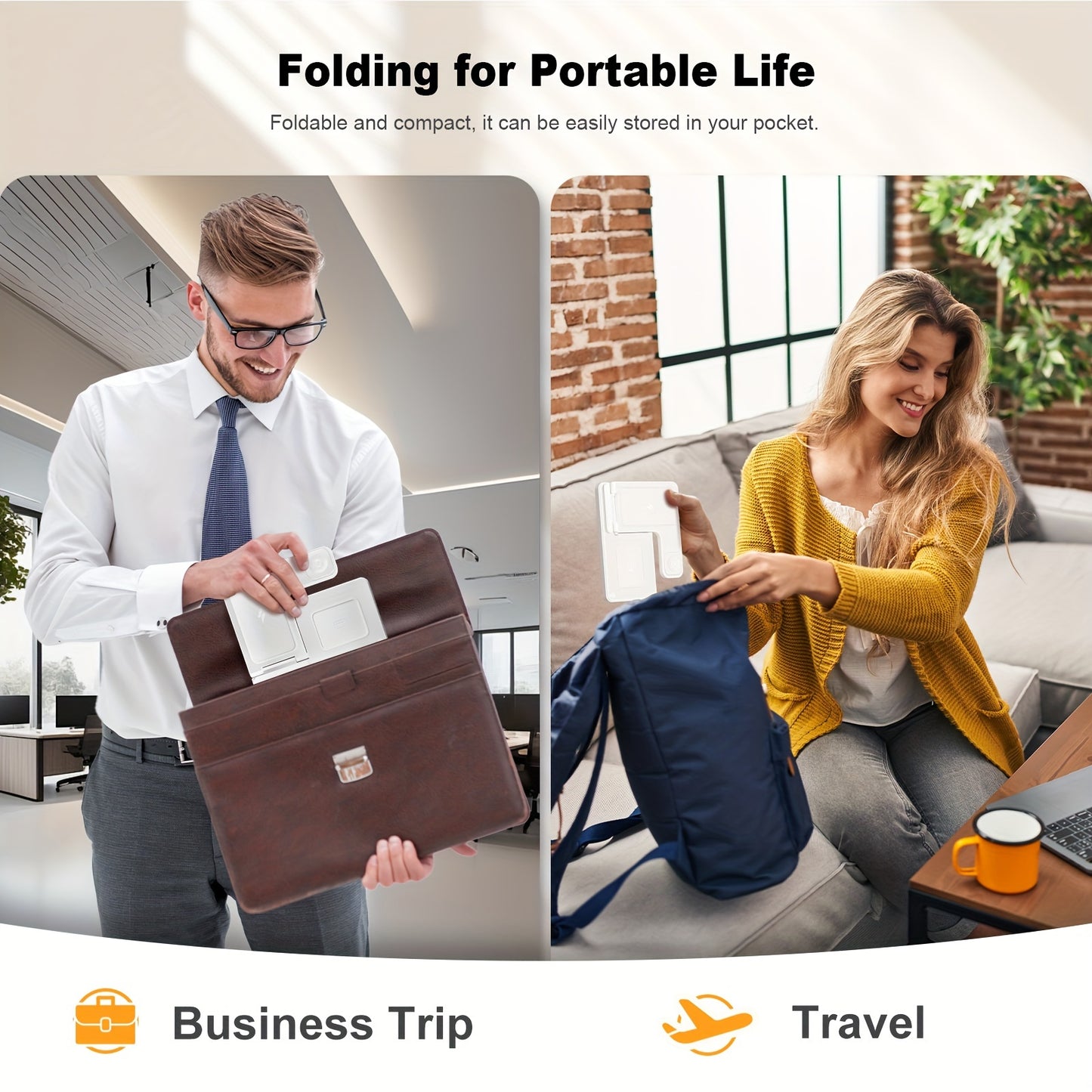 3 in 1 Fast Foldable Portable Wireless Charger - Compatible with iPhone 15/14 Pro Max/13/12/11, iWatch 9/8/7/6/5/4/3/2 SE , AirPods and Samsung Galaxy Devices S23/S22/S21/S20, Ideal for Multiple Device Charging