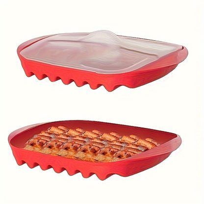 Microwave Grill Tray Set with Cover – Quick Cooking Plastic Meat Rack, Sauce Drip Plate and Pizza Serving Dish – Microwaveable Kitchen Cookware Set