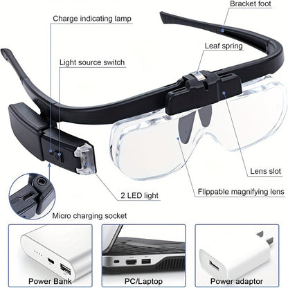 Rechargeable Headband Magnifier with Adjustable Lamp - 4.5X Magnification for Reading, Jewelry, Watch Repair & Close Work, Perfect Gift for Seniors