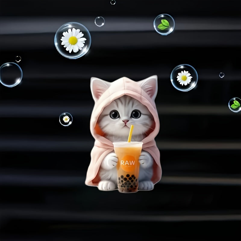 2-Pack Hoodie Cat and Boba Tea Acrylic Vent Clips - Decorative Air Fresheners for Car A/C Outlets with Scent Tablets, Aesthetic Vehicle Accessories for Interior Decor