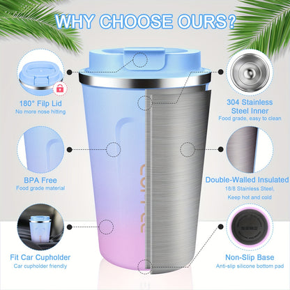 Stainless Steel Insulated Travel Coffee Mug with Lid – Reusable, BPA-Free, Leak Proof, Non-Slip Base – Christmas Winter Theme, 12oz and 17oz Options, Round Shape with Letter Print – Ideal for Hot Beverages