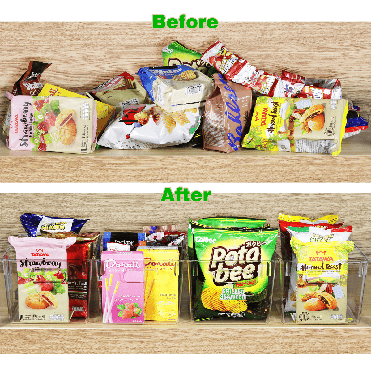 6 Pack Clear Storage Bins with Handles – Organizer for Toys, Snacks, Office Supplies & Pantry (11" x 8" x 6")