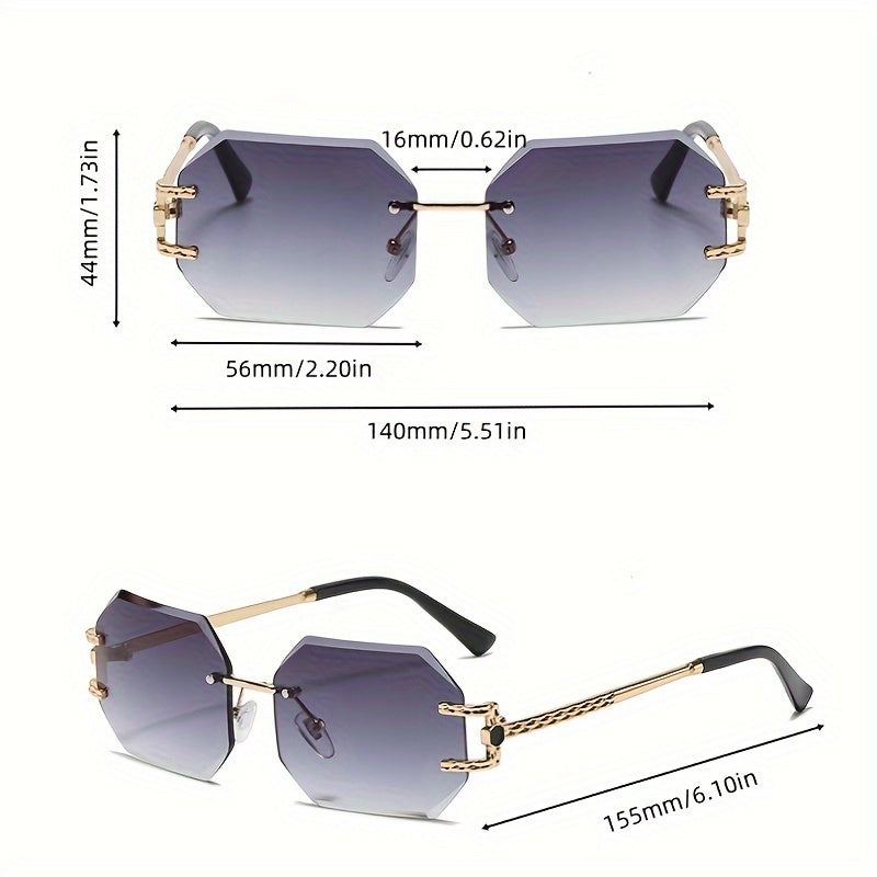Polygonal Frameless Gradient Fashion Glasses for Women - Stylish Oversized Sunglasses with Sun Protection for Outdoor Wear