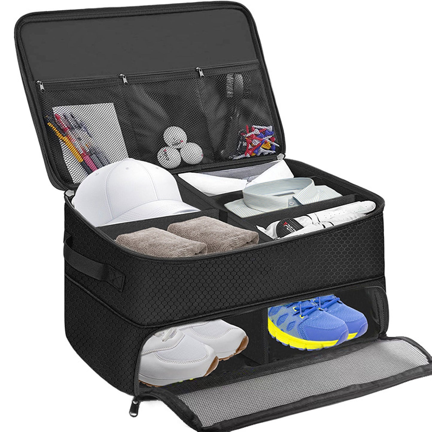 Golf Shoe Bag – Outdoor Foldable Storage for Golf Supplies, Oxford Cloth Holder Box for Ball & Towel, Portable Trunk Organizer