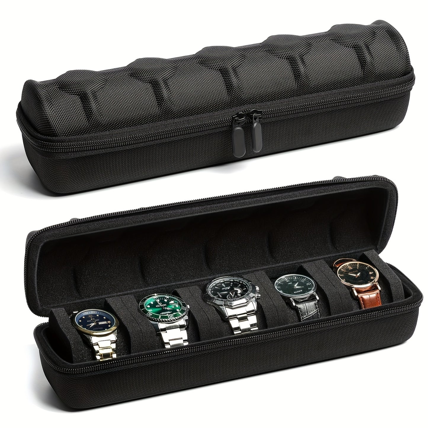 5 Slot Watch Travel Case - Hardshell Storage Organizer Box for Men and Women's Watches with Soft Foam Pillow and Handle