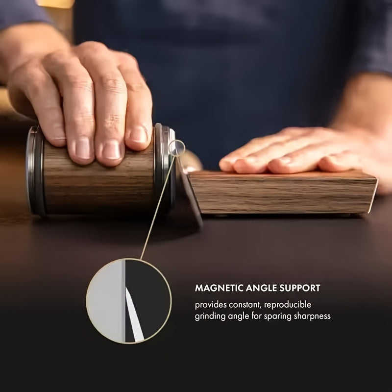 Rolling Knife Sharpener – Effortlessly Sharpens Straight Edge Knives with Adjustable 15° and 20° Magnetic Angles – Complete Kit for Kitchen Knives