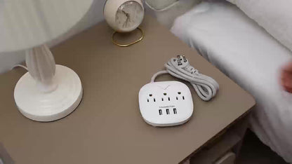 US Standard Slant Flat Plug Power Outlet – 3 Outlets & 3 USB Ports, Desktop Charging Station with 3.3ft, 5ft, 10ft Cords, Sturdy & Durable for Home, Office & Travel, Black & White