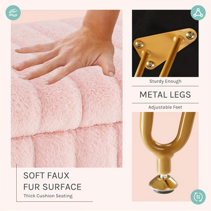 Luxurious Faux Fur Vanity Storage Ottoman Chair - Metal Legs, Flip-Top Foot Rest, Soft Padded Seat, Ample Storage