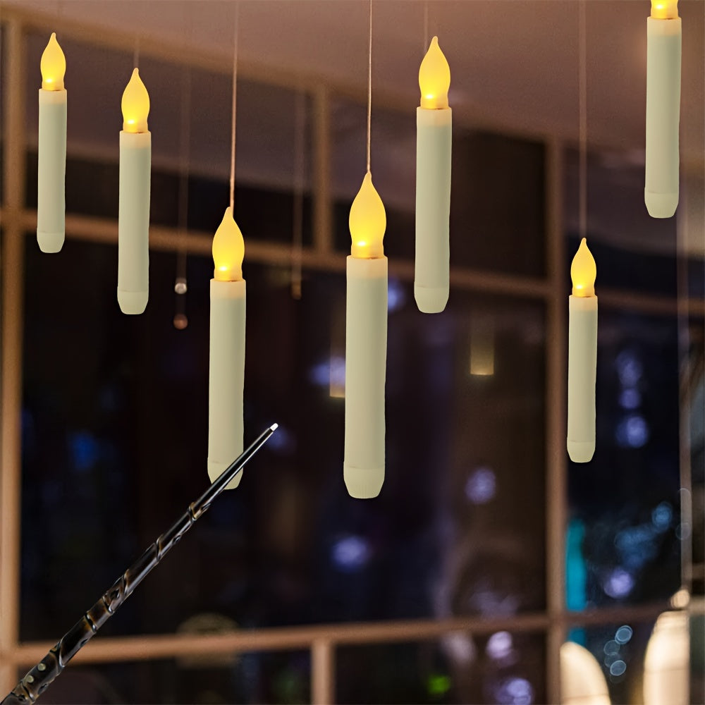 12-Pack Floating Candles – Harry Wand-Inspired Remote-Controlled LED Lights, Plastic Taper Candles for Proposals, Birthdays, Party Ceiling Decor, and Halloween-Themed Ambiance