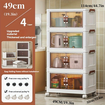 5 Layer Plastic Storage Box with Lid - Extra Large 19.3 Inch Folding Stack Container with Wheels, Ideal for Wardrobe, Bathroom, Home, Office, Dormitory