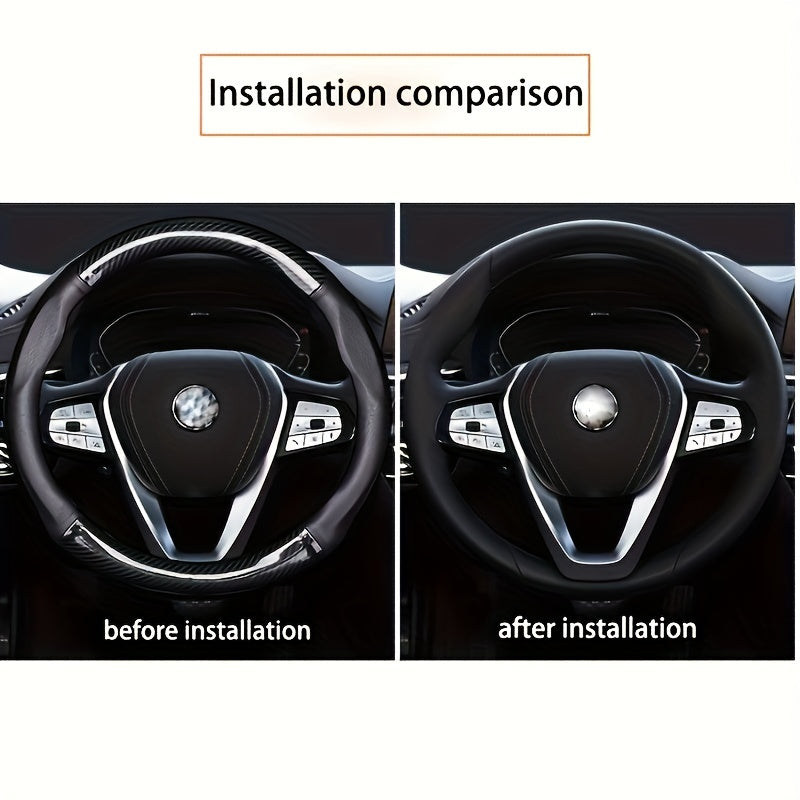 Breathable PU Leather Steering Wheel Cover – Carbon Fiber Pattern, Non-Slip Sporty Grip for Car Steering Wheels