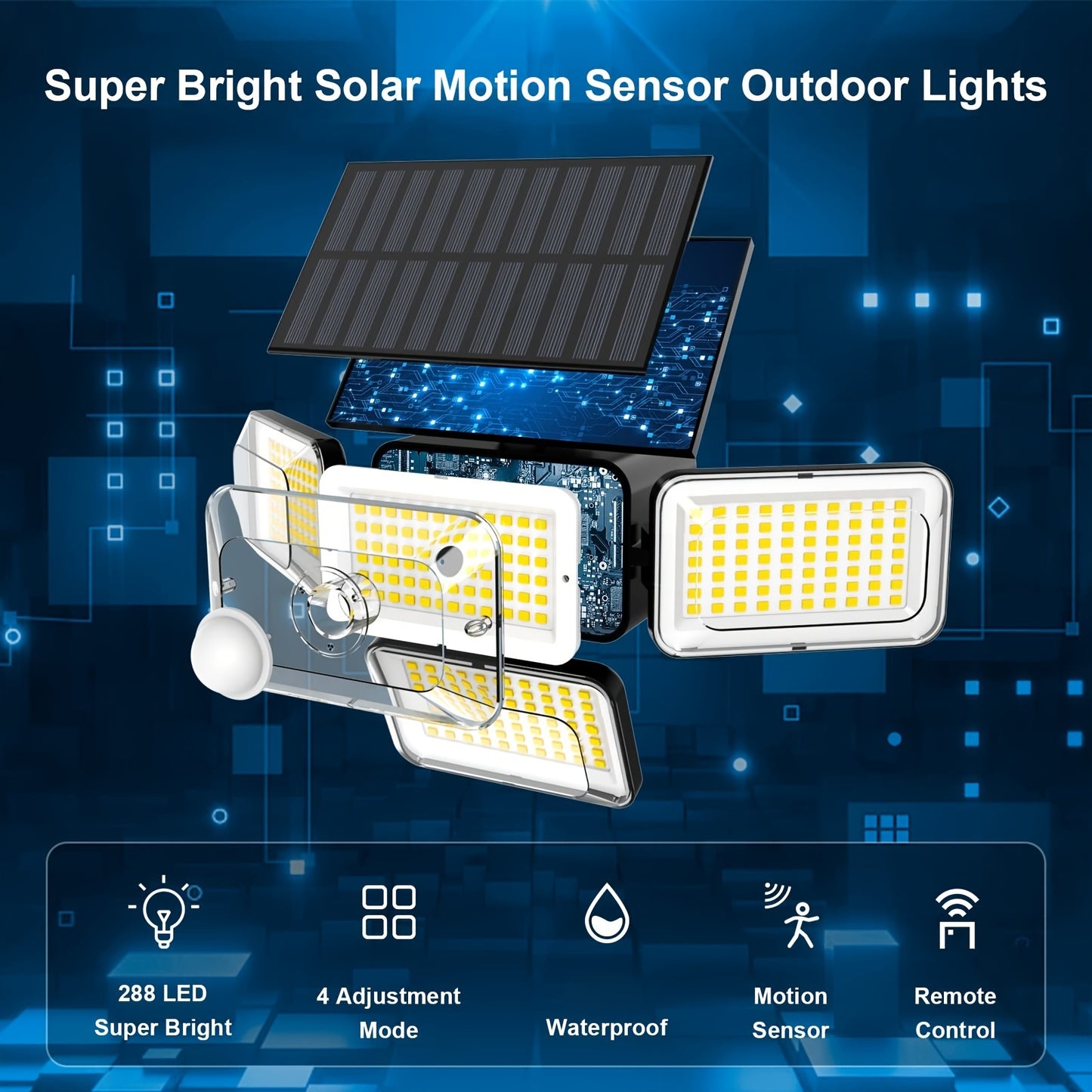 2Pcs Super Bright Solar Motion Sensor Outdoor Floodlight – 4 Adjustment Modes, Intelligent Auto Adjust, Remote Control