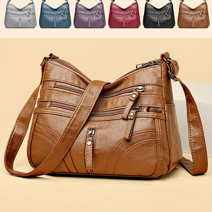 Women's Soft Faux Leather Crossbody Bag - Casual Style Shoulder Purse with Multi Pockets, Adjustable Strap, and Zipper Closure