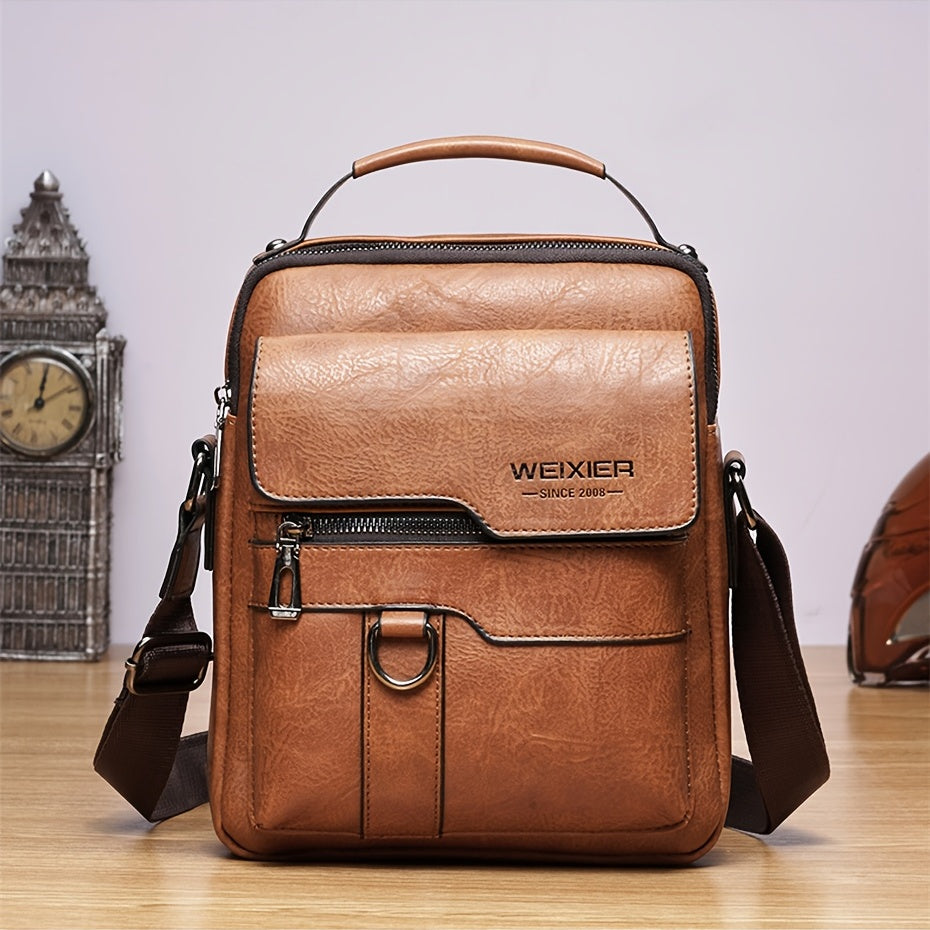 Vintage Genuine Leather Crossbody Bag for Men - Classic Business Shoulder Bag Design