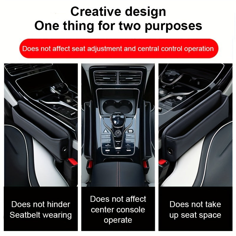 Universal Fit Premium PU Leather Car Seat Gap Organizer – Spacious Storage Box with Cup Holder & Console Side Pocket for Clutter-Free Vehicle Interior