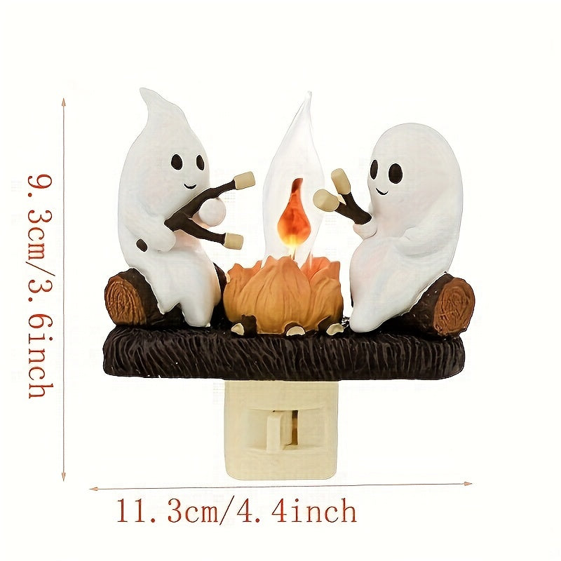 Halloween Ghost Campfire Flickering Night Light – 3D LED Faux Campfire Nightlight for Indoor Decorations, Perfect for Family and Friends