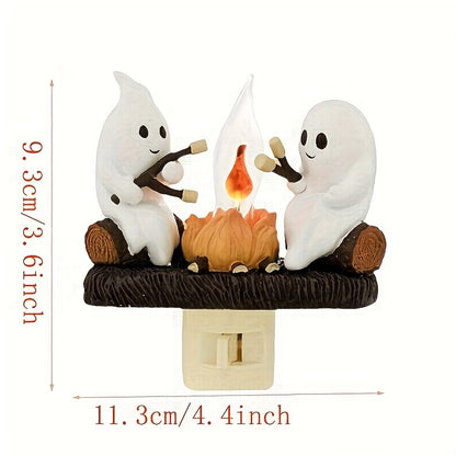 Halloween Ghost Campfire Flickering Night Light – 3D LED Faux Campfire Nightlight for Indoor Decorations, Perfect for Family and Friends