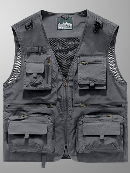 Men's Loose Fit V-Neck Quick-Drying Polyamide Vest Jacket – Multi-Pocket, Lightweight, and Breathable for Outdoor Activities, Fishing, and Photography – Ideal for Spring and Fall