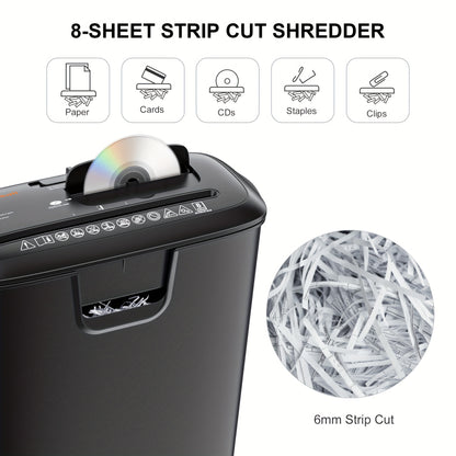 8 Sheet Strip-Cut Paper Shredder for Home Office - High-Capacity, Destroys CDs & Credit Cards, 3.4-Gallon Wastebasket - Features Overheat Protection and Jam-Free Operation