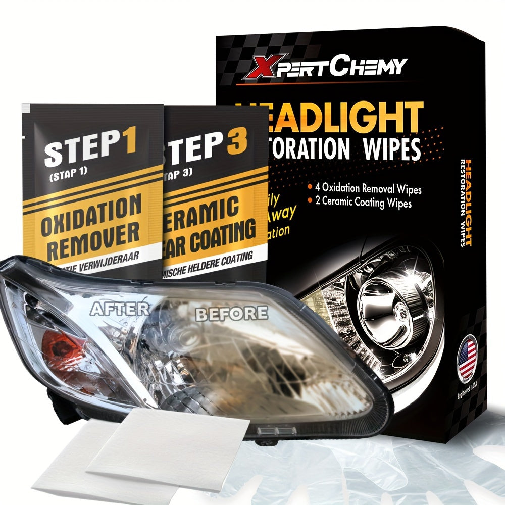Universal Headlight Restoration Kit with Oxidation Remover and Ceramic Coating Wipes – Efficient Car Headlamp Cleaning, Polishing and Restoration System for Long-Lasting Professional Results