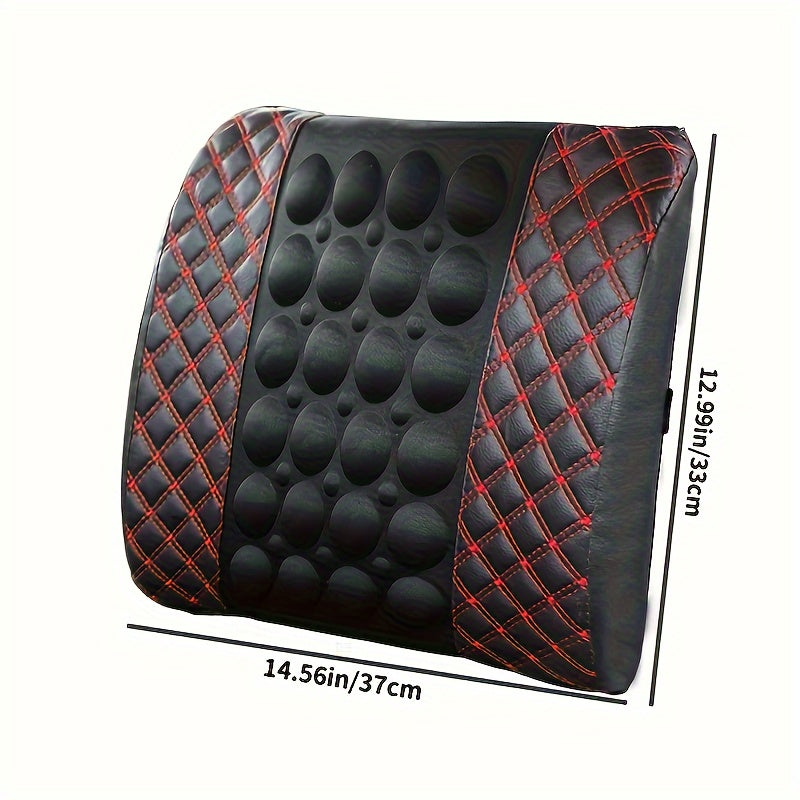 Car Lumbar Electric Massager – Red Ultra-Fiber PU Leather Cushion for Car Interior and Office Decoration