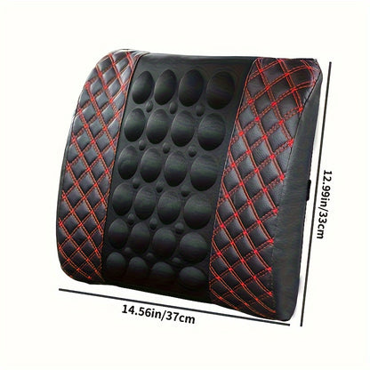 Car Lumbar Electric Massager – Red Ultra-Fiber PU Leather Cushion for Car Interior and Office Decoration