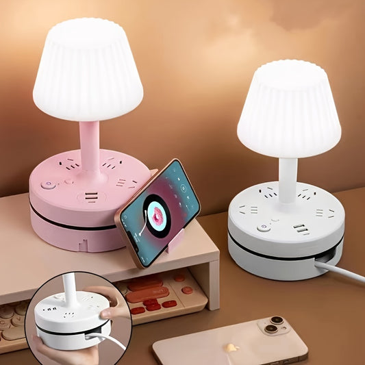 Multifunctional LED Table Lamp - 3 Adjustable Lights, Phone Charging, 3 Outlets, 2 USB & Type-C Ports, Phone Stand - 2 Colors
