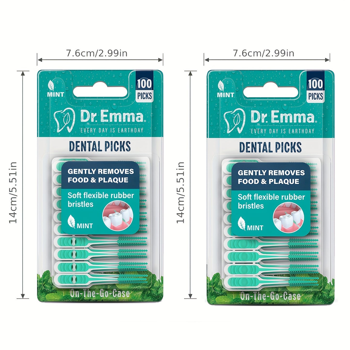 100pcs Soft Rubberized Dental Picks - Mint Floss Interdental Brush Cleaners for Oral Health and Stain Removal, Travel-Friendly