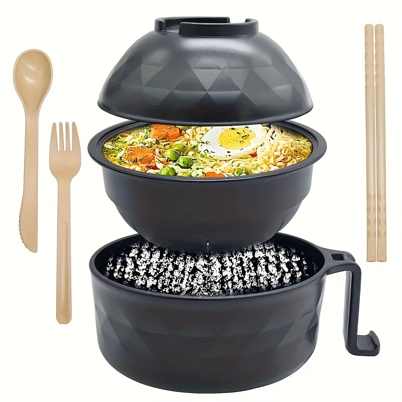 Ramen Bowl Set – Microwave Safe Noodle Cooker with Spoon, Chopsticks and Fork, Perfect for RV, Camping, Picnic, Kitchen and Dorm
