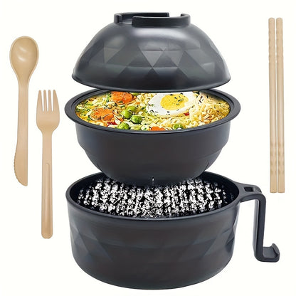 Ramen Bowl Set – Microwave Safe Noodle Cooker with Spoon, Chopsticks and Fork, Perfect for RV, Camping, Picnic, Kitchen and Dorm