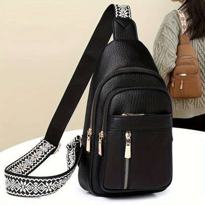Women's Vintage PU Leather Crossbody Bag - Multi-Pocket Design with Zipper, Casual Sports Style