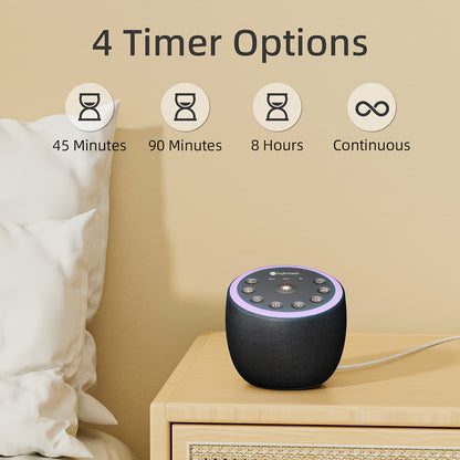Cocoon Plus White Noise Machine – 40 Soothing Sounds with Night Light, 4-Hour Timer, 32 Adjustable Volume, Memory Function, Brown Noise for Sleep, Yoga, and Meditation, Plug-In