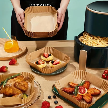 50PCS Non-Stick Air Fryer Liners - Square Paper for Baking, Roasting, and Microwave Cooking, Easy Cleanup, Healthier Cooking for Hotels and Commercial Use