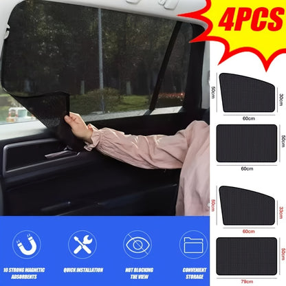 4-Pack Magnetic Car Window Sunshades - UV Protection and Privacy Mesh Covers, Durable Polyester Knit Fabric, Easy Installation for Vehicle Interior
