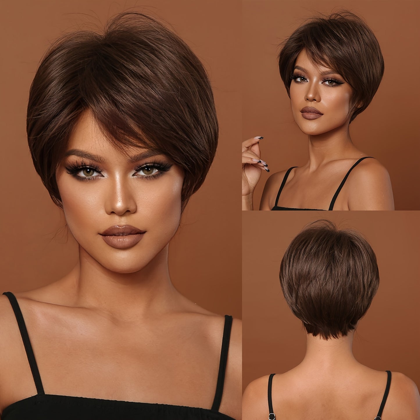 Synthetic 8 Inch Short Brown Pixie Cut Wig for Women - Perfect for Daily Wear & Cosplay
