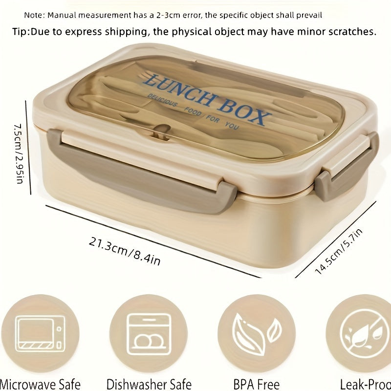 Lunch Box with Tableware – Square Divided Microwave Bento Box – Leakproof Food Container – Hand Wash – Ideal for Back to School, College, Kitchen Organizers and Storage