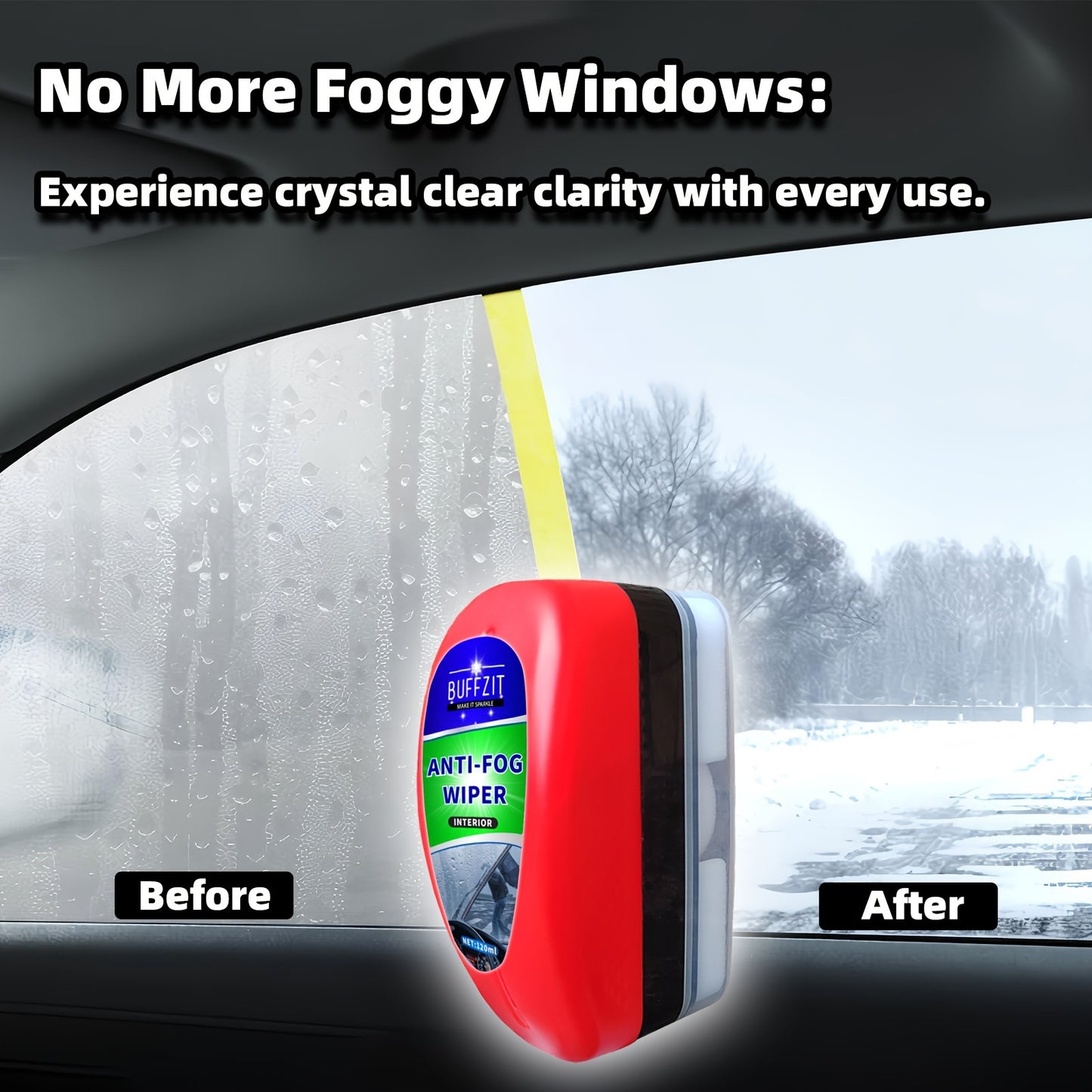 Buffit Anti-Fog Wiper for Car Windows and Mirrors - Universal Spray Alternative, Improves Driving Visibility, Prevents Condensation on Glasses, Goggles & Helmets, 120ml/4oz