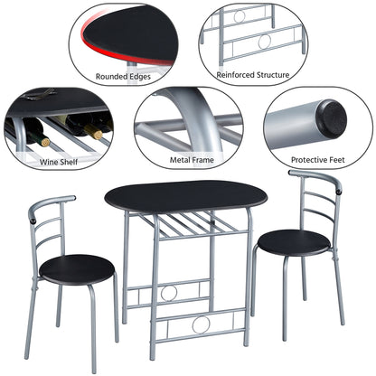 Costoffs Modern Round Compact Dining Table and 2 Chairs Set - Space-Saving Table Set for Kitchens, Apartments, and Dorm Rooms