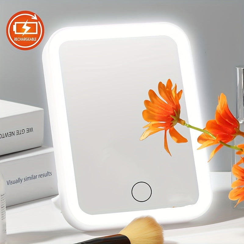 LED Makeup Mirror with Touch Control – 3 Brightness Levels, USB Rechargeable, Portable Vanity Mirror with Adjustable LED Light for Bedroom & Dorm – Gift for Women